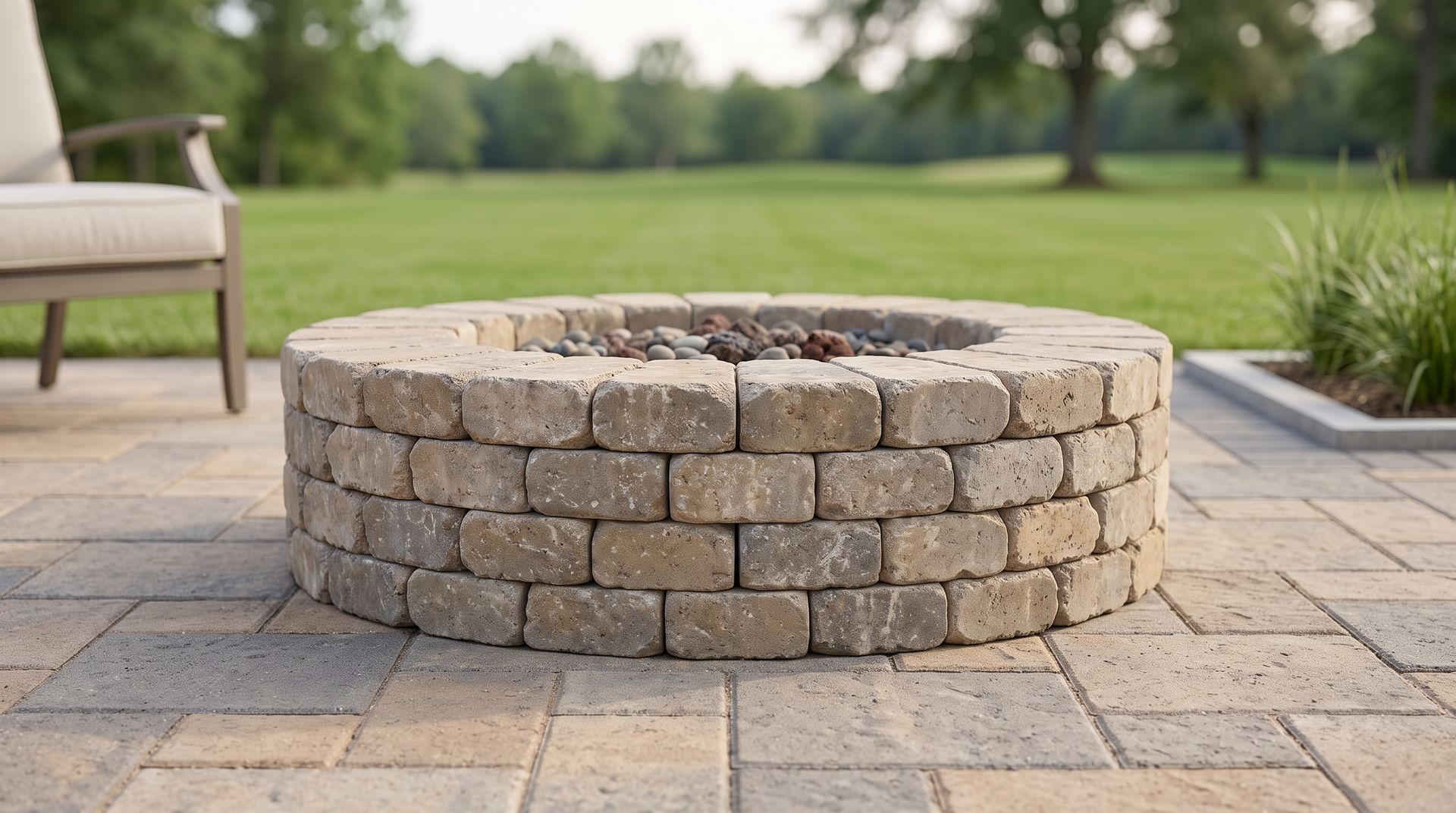Stone fire pit patio